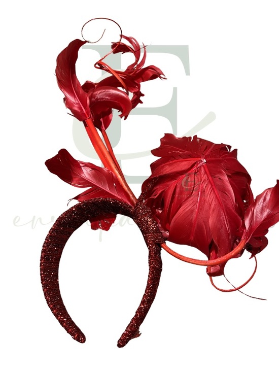 Red Peony Feathered Fascinator